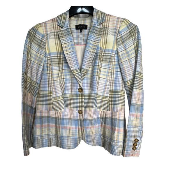 Talbots Plaid Linen Blend Blazer Size 6 - Picture 1 of 5